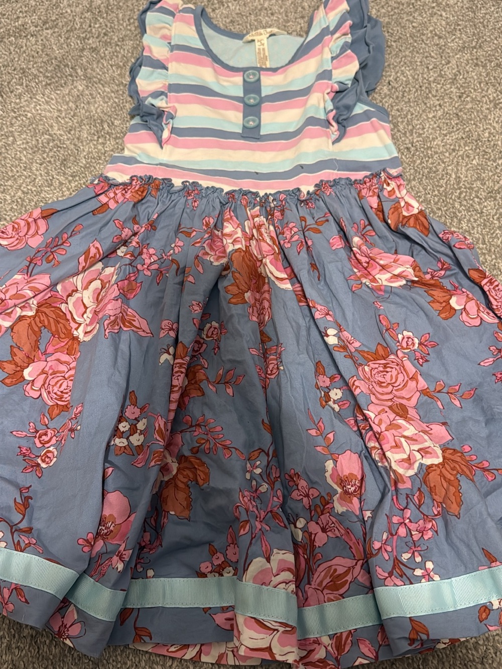 Matilda Jane Blue and Pink Floral Stripe Ruffle Dress